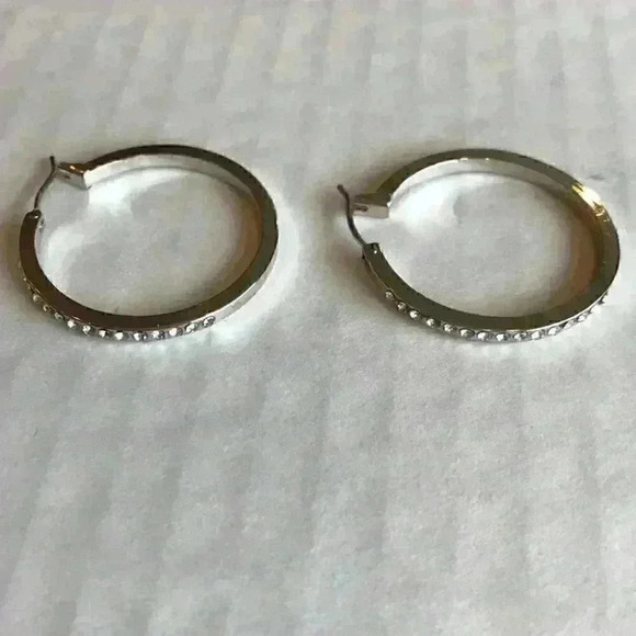 INC new Silver Tone Crystal Hoop Earrings - Picture 7 of 7
